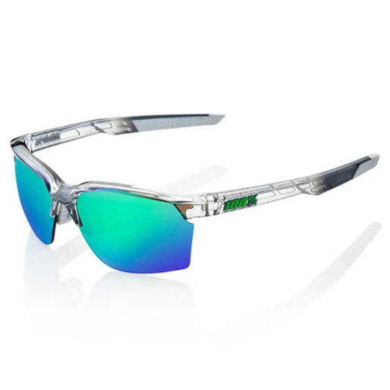 100percent Sportcoupe Mirrored Sunglasses Green Multilayer Mirror/CAT3 Polished Translucent Crystal Grey