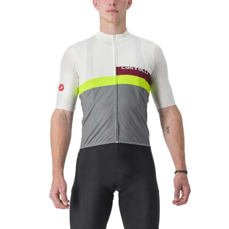 Castelli A Blocco Short Sleeve Jersey M Ivory / Bordeaux / Electric Lime - 2XL Ivory / Bordeaux / Electric Lime