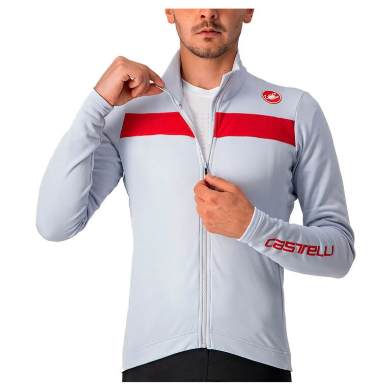 Castelli Puro 3 FZ Long Sleeve Jersey 2XL Silver Grey / Red Reflex