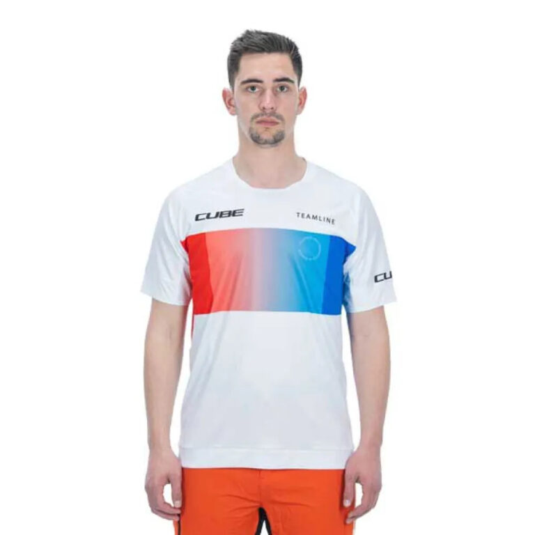 Cube Teamline Short Sleeve Enduro Jersey S White / Blue / Red - 3XL White / Blue / Red