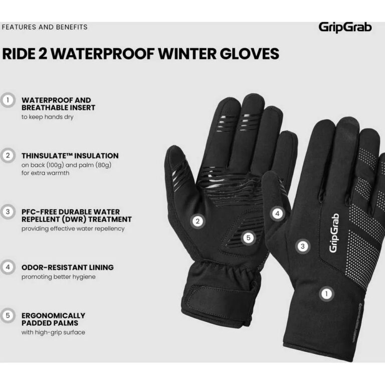 GripGrab Ride 2 Waterproof Winter Gloves XS Black - 2XL Black - Image 7