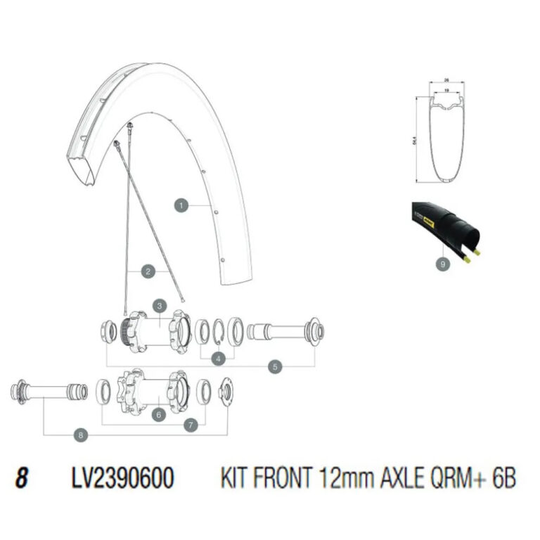 Mavic QRM+ 6B Front Axle Kit 12 x 100 mm Black / Silver