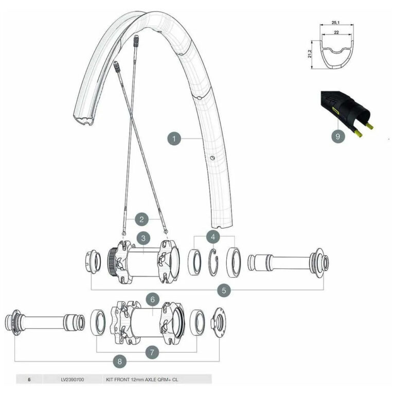 Mavic QRM+ CL Front Axle Kit 12 x 100 mm Black / Silver