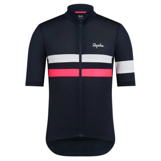 Rapha Brevet Lightweight Short Sleeve Jersey M Dark Navy / Silver / High-Vis Pink - XL Dark Navy / Silver / High-Vis Pink