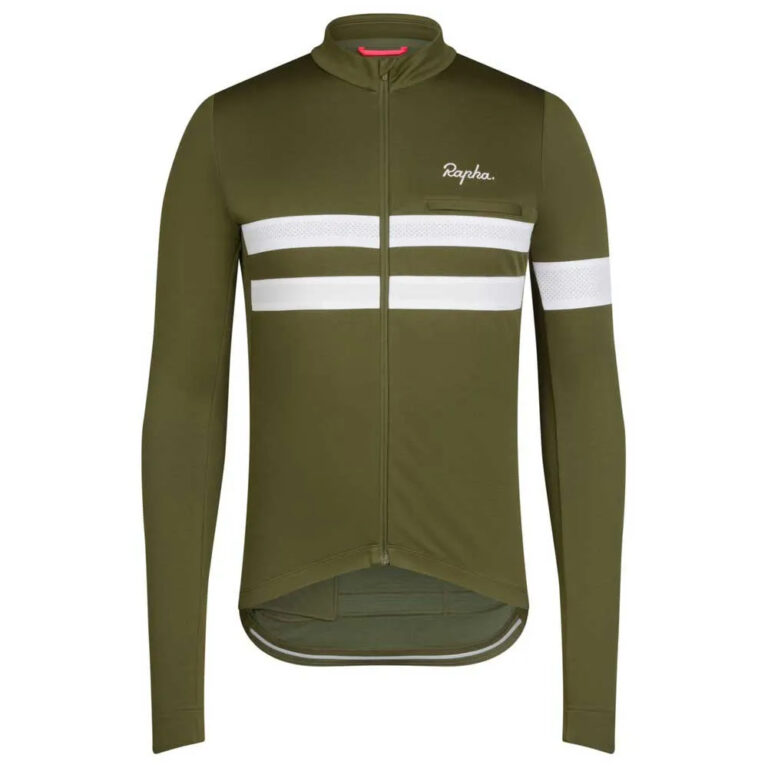 Rapha Brevet Long Sleeve Jersey M Dark Khaki / White - XL Dark Khaki / White